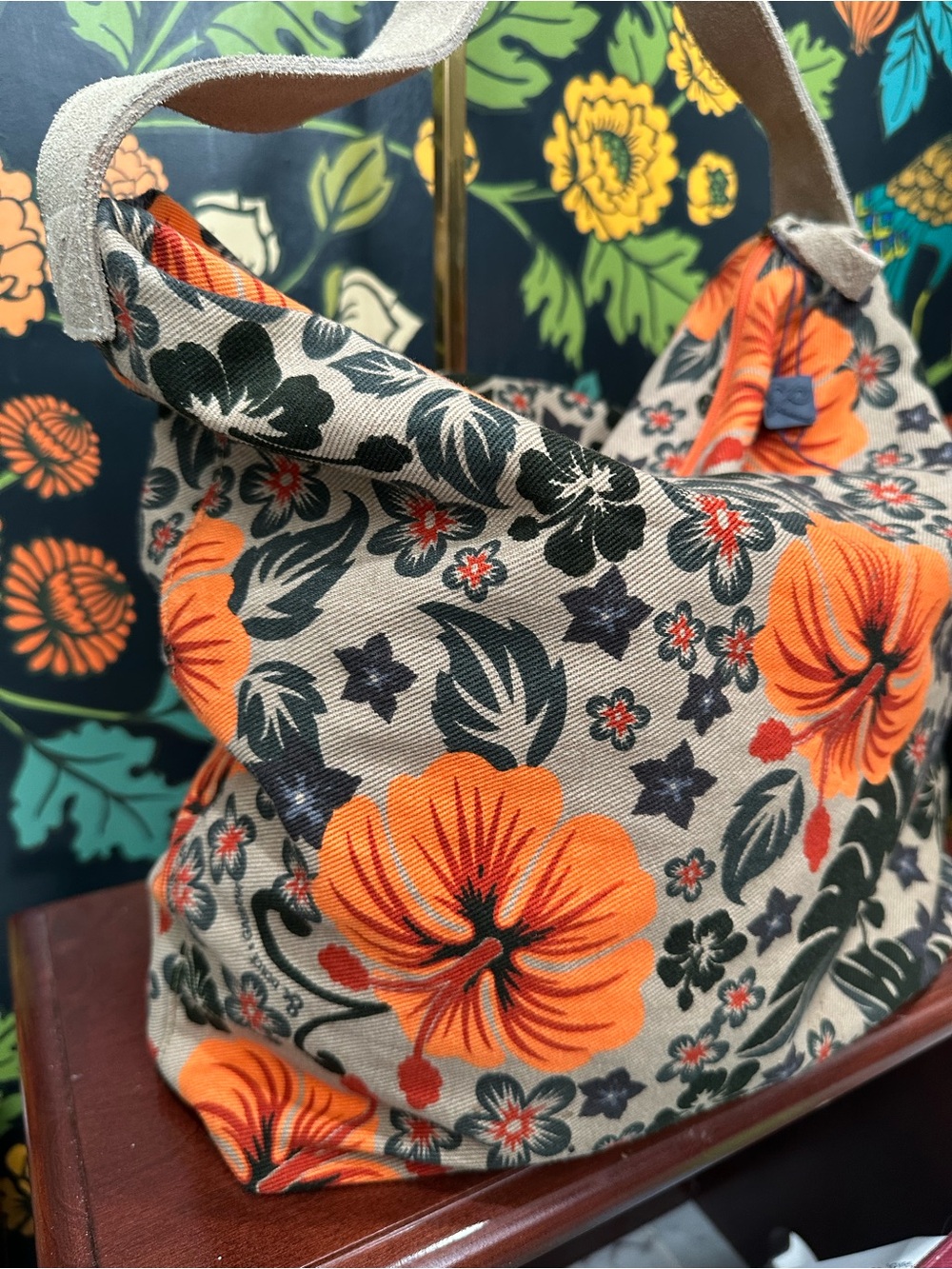 Dolce & Gabbana Floral Canvas Hobo Shoulder Bag Orange Hibiscus Print Italy - Picture 7 of 16